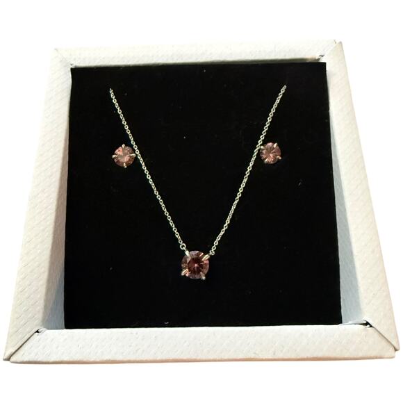 Diamond Nexus 3 Piece Gift Set Pink CZ Stud Earrings Necklace Sterling Silver - Picture 7 of 7